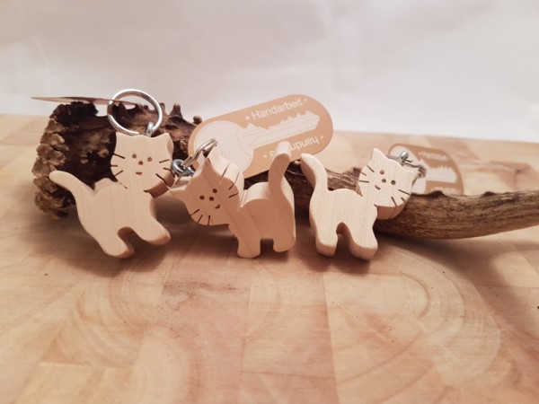 Schlüsselanhänger Holz Katze